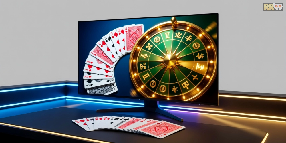 Hình minh họa khái niệm game bài nổ hũ rr99 với giao diện chơi hấp dẫn và phần thưởng jackpot.