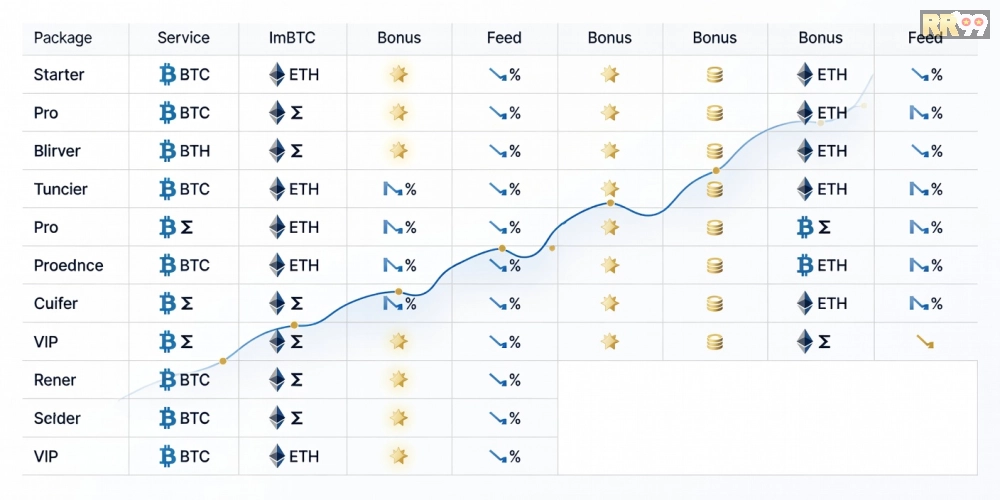 Minh họa bảng giá dịch vụ crypto casino rr99 cập nhật 2025 với các gói ưu đãi hấp dẫn