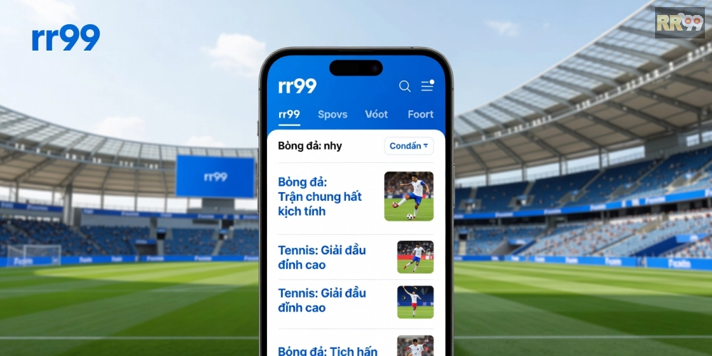 Minh họa giao diện nền tảng rr99 với các tin tức thể thao cập nhật nhanh chóng