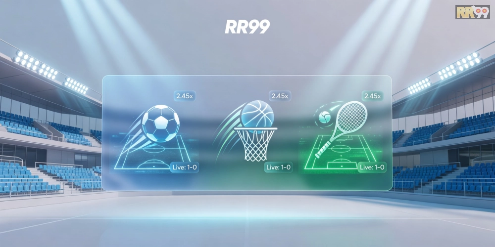 Minh họa khái niệm trò chơi thể thao rr99 với giao diện hiện đại và các môn thể thao phổ biến