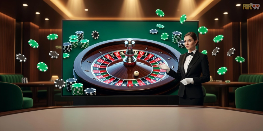 Giao diện bàn chơi trực tiếp casino rr99 với roulette quay số hấp dẫn