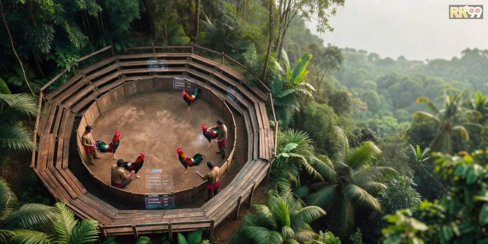 Ảnh trường gà Thomo sôi động trong hệ thống rr99 với khán giả ảo